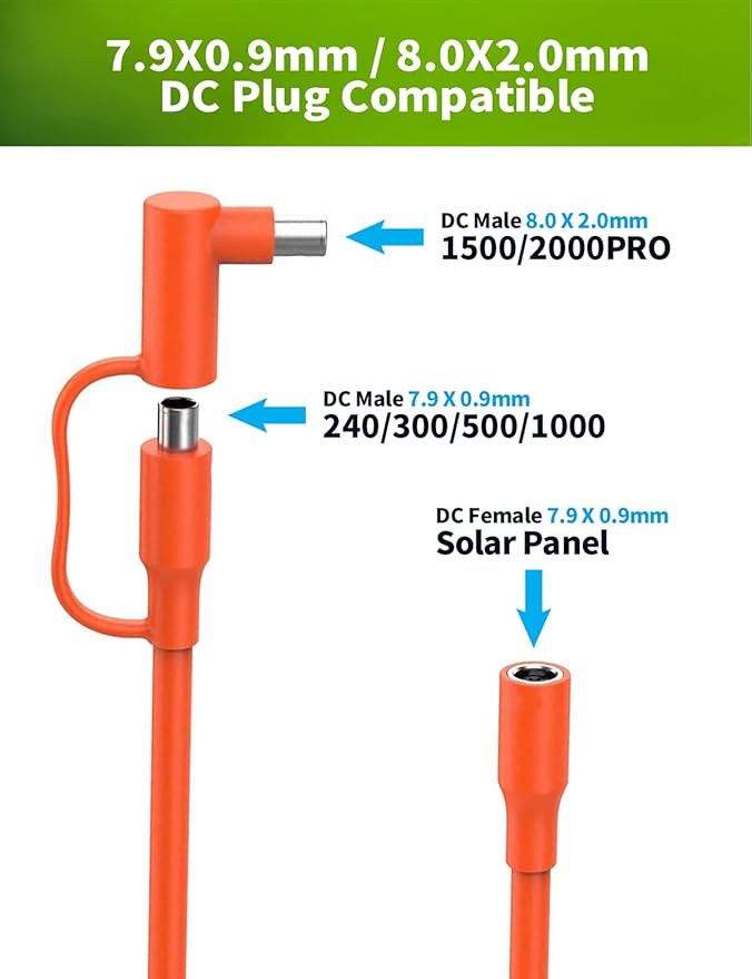 30FT 12AWG Extension Cable for Solar Generators 8mm Female to Male DC7909 Solar Panel Cable Cord with DC8020 Adapter Compatible with Jackery GZ Yeti Aker Portable Power Stations
