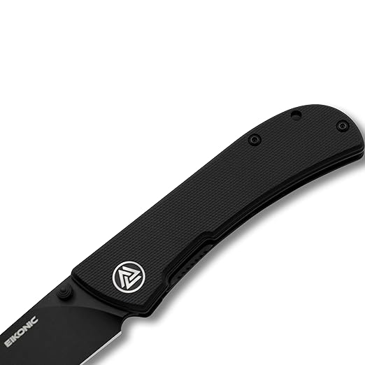 EIKONIC Knives HEAdesigns Fairwind Folding Knife 2.72 D2 Black Stonewashed Drop Point Plain Blade Black G10 Handles Liner Lock - 220BB