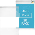 GPI - 13 x 18 - XL - Pack Of 50 4 Mil Thick Heavy Duty Clear Plastic Reclosable Freezer Zip Bags With White Block for Labeling Strong &amp Durable Poly Baggies With Resealable Zipper Top Lock.