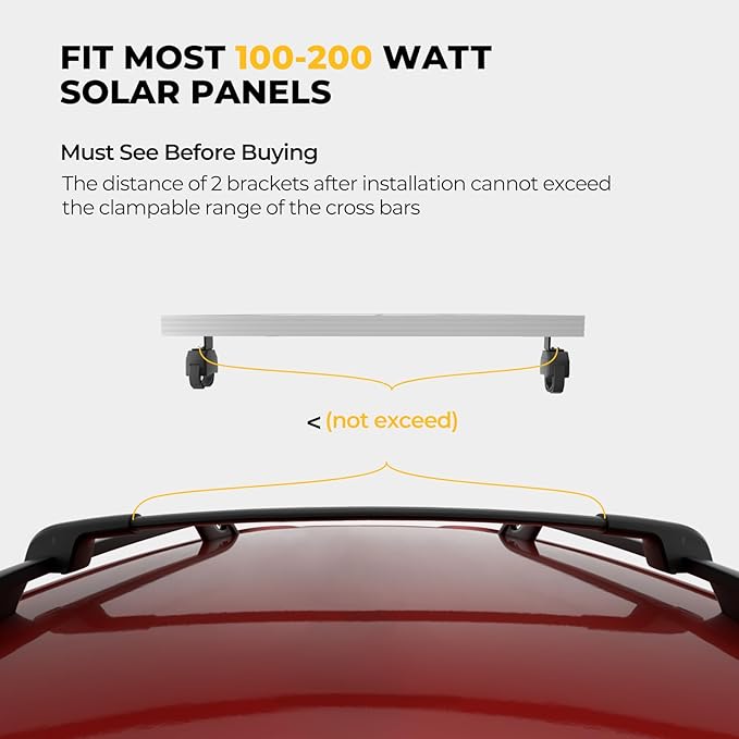 BougeRV Solar Panel Crab Mounting Kit for Cars with Cross Bars Roof Rack Clamps Fits Most Luggage Rack Without Drilling 100 to 200 Watt Solar Panel Mounting Brackets Auto Off-Grid Solar Systems