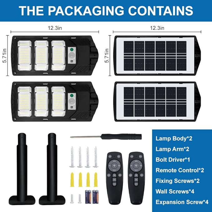 Solar Outdoor Light 2 Pack 144 LED 6500K Dusk to Dawn Solar Powered Street Light IP65 Waterproof Motion Sensor Security Flood Light with Remote Control Smart Light for Patio Barn Yard Garage