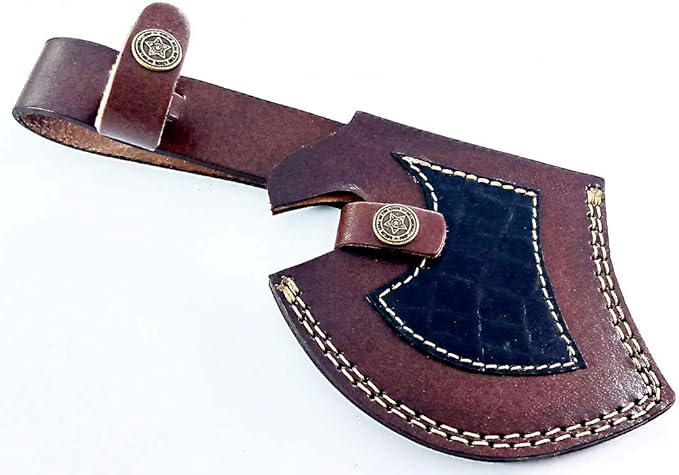 Dessi Handmade Damascus Steel Axe Hatchet Blue Micarta Handle Brass Eagle Engraving Leather Sheath Camping Bushcraft EDC Tomahawk Gift Men SM46
