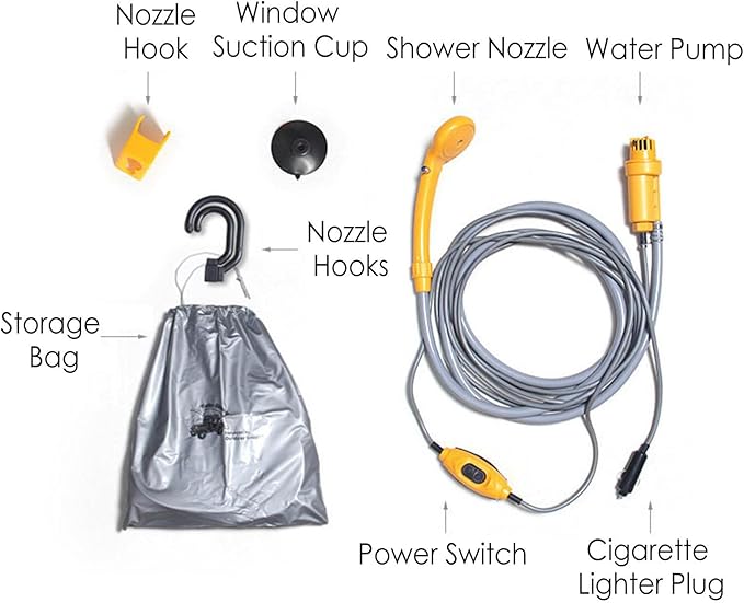 Portable Camping Shower for Outdoor - 12V Portable Shower Head Handheld Camping Pump | Handheld Showers Gear Car Accessories