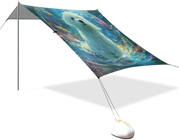 ALAZA Cute Maltese Dog Beach Tent Sun Shelter UPF50+ Protection Beach Shade Canopy w/ 4 Sandbags for Outdoor Camping Fishing Backyard Fun Picnic 10x9 ft