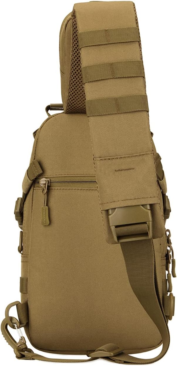 Tactical EDC Sling Bag Military Shoulder Backpack for Men Women Molle Chest Assault Pack Outdoor Crossbody Daypack (Brown)