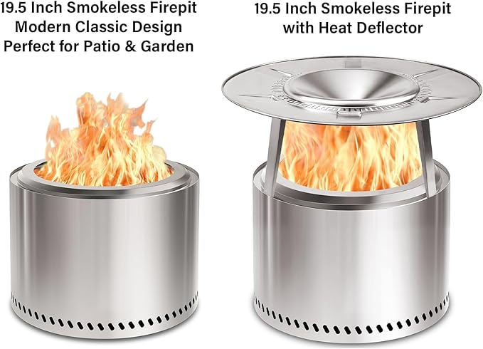 HGD 20 Inch Smokeless Fire Pit Outdoor Stainless Steel Wood Burning Stove Firepit with Ash Pan Portable Fire Pit for Backyard Patio Garden Picnic BBQ Bonfire Stove