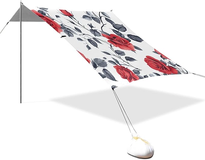 ALAZA Vintage Rose Floral Beach Tent Sun Shelter Portable Canopy Sunshade for Outdoor Camping Picnics Backyard Fun 10x9 ft
