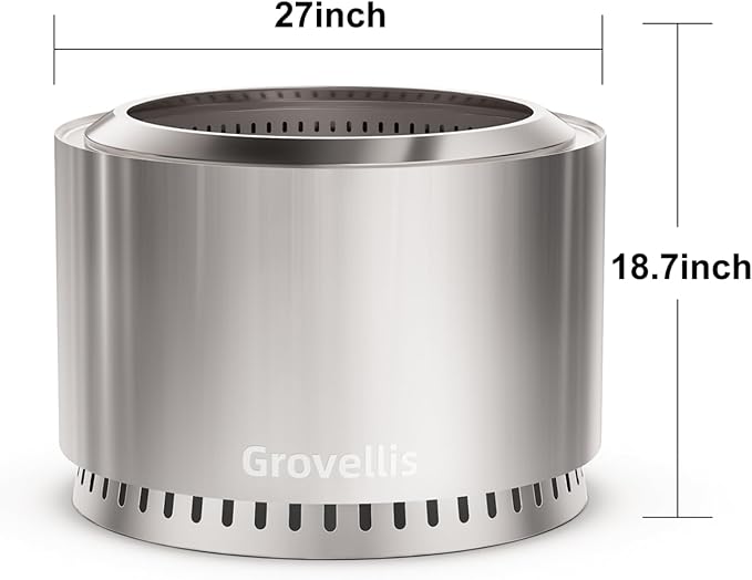 27 inch Smokeless Fire Pit with Waterproof Cover Stainless Steel Outdoor Smokeless Firepit Wood Burning Fire Pits for Camping BonfireLow Smoke Firepit for Outside