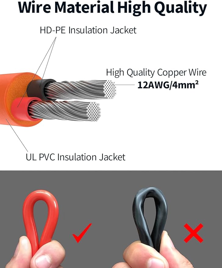 30FT 9M Orange One-Piece Solar Panel Extension Cable 12AWG 4mm² Solar PV Wire with IP68 Female &amp Male Waterproof Connectors Flame Retardant Protective Sleeving for Home RV Solar Energy Systems
