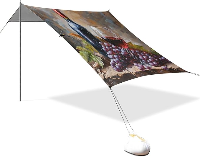ALAZA Red Wine and Grapes Beach Tent Sun Shelter Portable Canopy Sunshade for Outdoor Camping Picnics Backyard Fun 10x9 ft