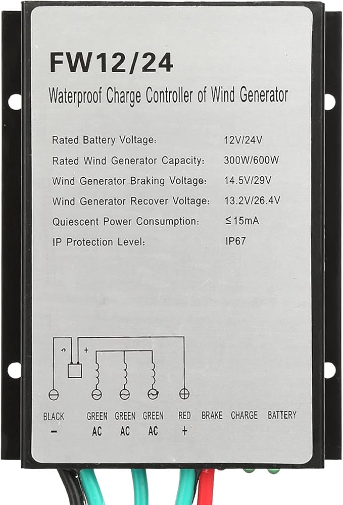Wind Turbine Generator Charge Controller Regulator Model FW12 24 - Integrated Rectifier and Brake Circuit IP67 Automatic Battery Charging Management for Wind Turbines