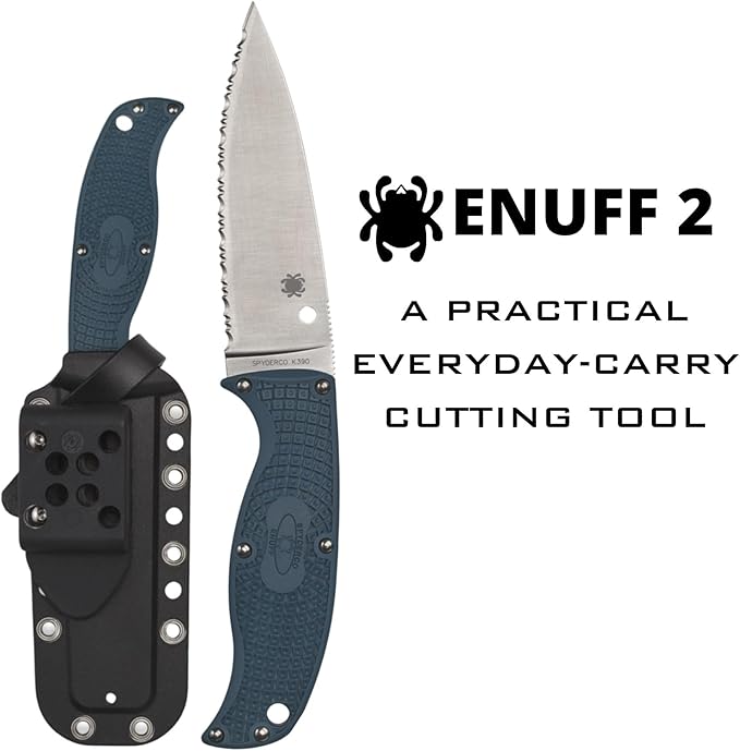 Spyderco Enuff 2 Fixed Blade Knife with 3.9 K390 Steel Blade and FRN Handle - EDC Knife for Men and Women Perfect for Hunting Tactical Camping Survival Hiking - SpyderEdge - FB31SBL2K390