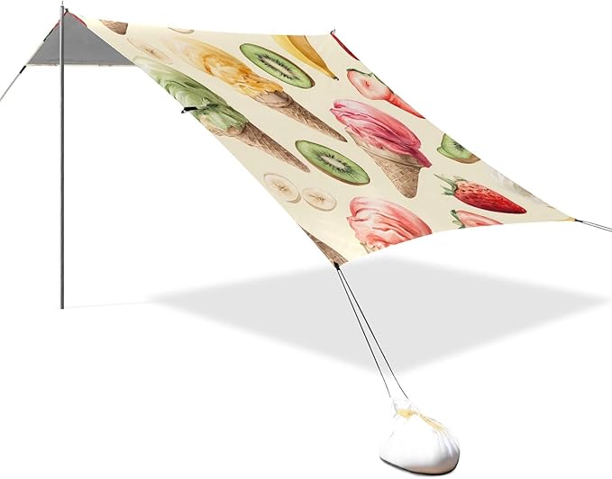 ALAZA Ice Cream Fruit Pattern Beach Tent Sun Shelter Portable Canopy Sunshade for Outdoor Camping Picnics Backyard Fun 10x9 ft