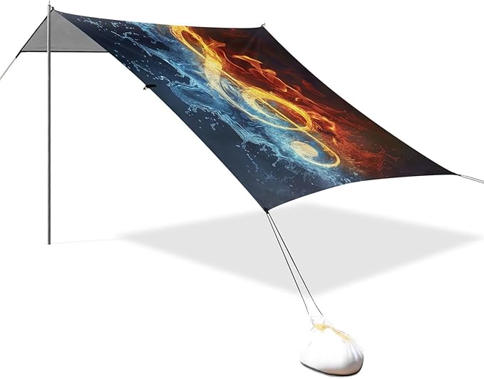 ALAZA Music Note Fire Water Beach Tent Sun Shelter Portable Canopy Sunshade for Outdoor Camping Picnics Backyard Fun 10x9 ft