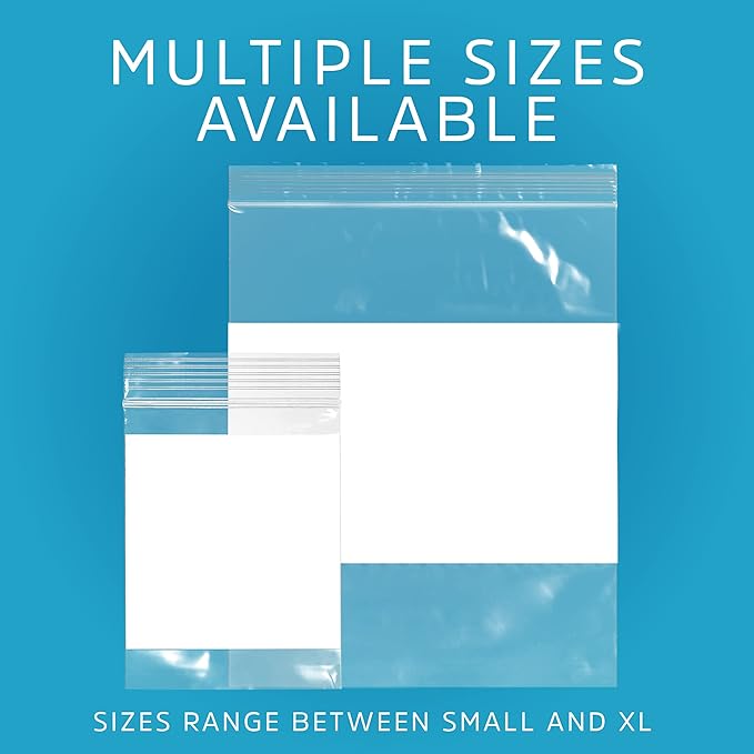 GPI - 13 x 18 - XL - Pack Of 50 4 Mil Thick Heavy Duty Clear Plastic Reclosable Freezer Zip Bags With White Block for Labeling Strong &amp Durable Poly Baggies With Resealable Zipper Top Lock.