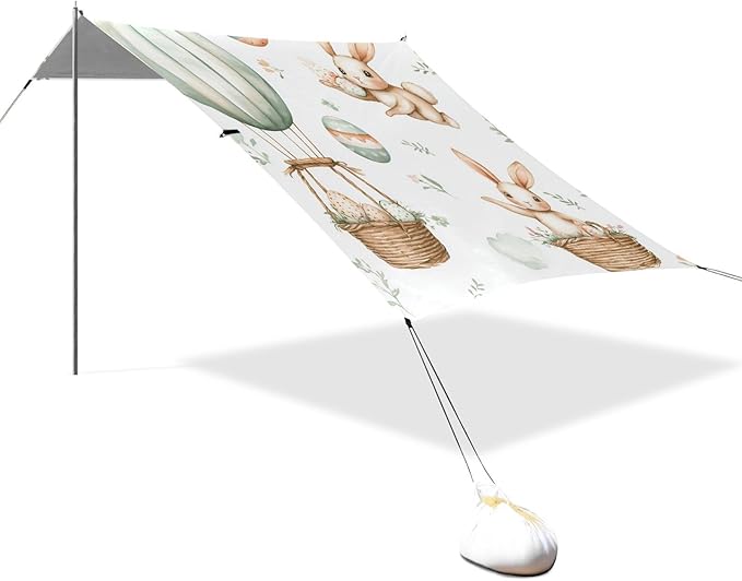 ALAZA Easter Bunnies Easter Eggs Baskets Hot Air Balloons Beach Tent Sun Shelter Portable Canopy Sunshade for Outdoor Camping Picnics Backyard Fun 10x9 ft