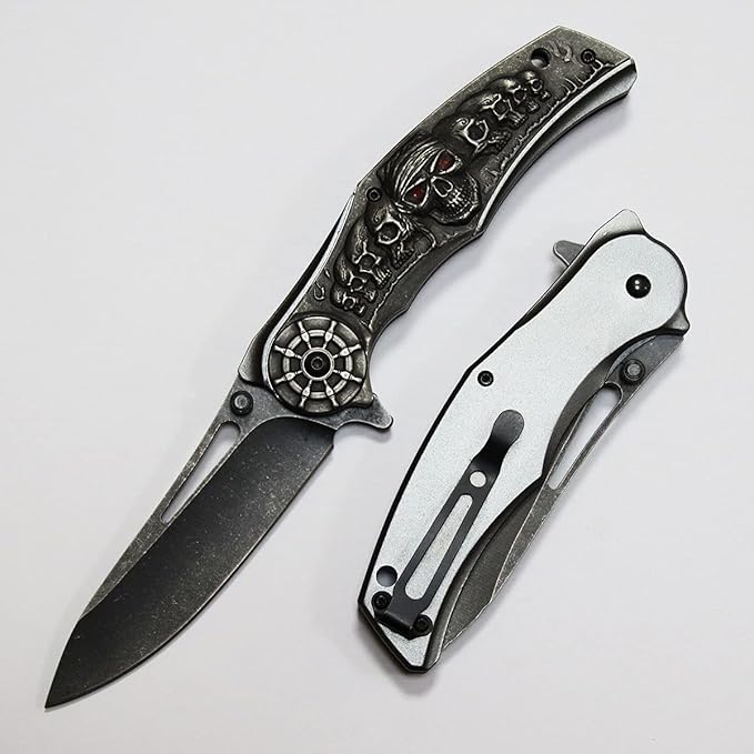 Stonewashed Spring Assist Opening Pocket Knife - Hunting Camping Fishing Tools