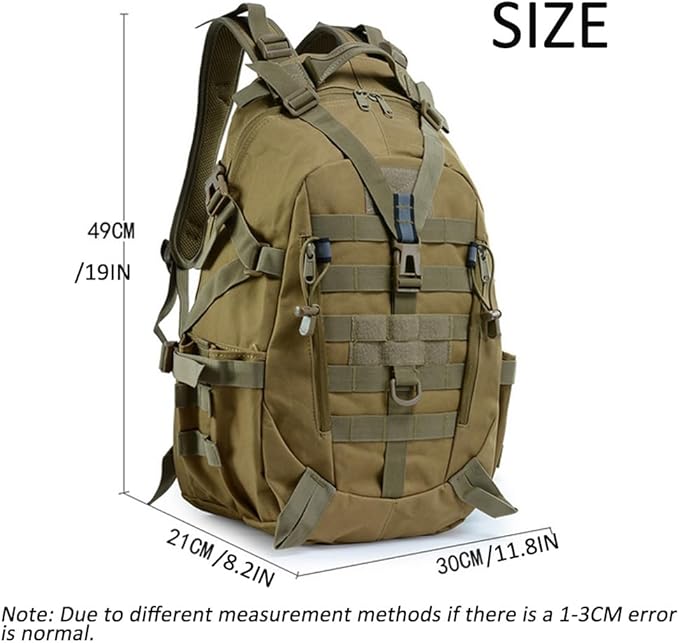 Lawaia Military Tactical Backpack for Men - Large Capacity Night Reflective Strip Ideal for Camping and Work (khaki cp2)