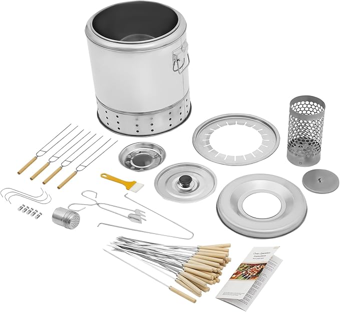Portable Charcoal Grills 2 in 1 Vertical Smoker 360° Smokeless Stainless Steel BBQ Grill Barrel for Outdoor Barbecue Camping And Backyard Cooking (Medium-20 Skewers)