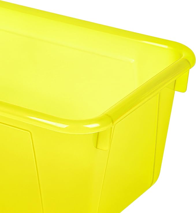 Storex Small Cubby Bins – Plastic Storage Containers for Classroom with Non-Snap Lid 12.2 x 7.8 x 5.1 inches Tint Yellow 5-Pack (62482A05C)