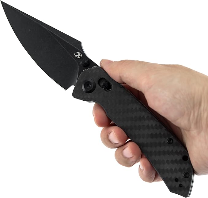 KANSEPT Fenrir Pocket Knife 3.48'' Black Stonewashed CPM S35VN Harpoon Blade Twil Carbon Fiber Handle with Crossbar Lock Thumb Stud PocketClip for EdcCamping Survival Hiking Folding Knives K1034V5