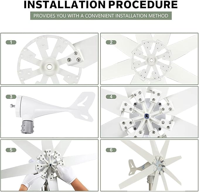 Wind Turbine Generator 14000W Wind Turbine Generator Kit 12V 24V 48V 8Blades with MPPT ControllerAuto Adjust Windward Direction for Marine/Household/Hybrid Solar Wind Power System¡­(24v With Controll