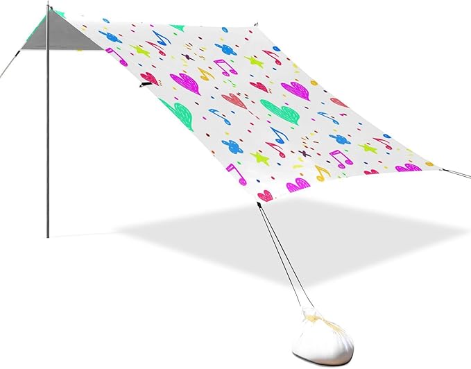 Beach Canopy with Windproof Ropes &amp Sandbags Beach Tent Sun Shade Sun Shelter for Camping Trips Fishing Backyard Fun or Picnics Heart