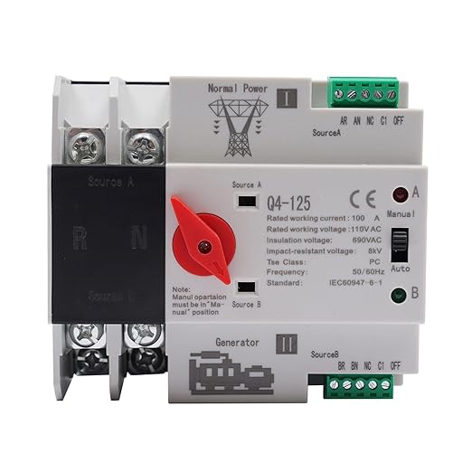 Xuthusman Dual Power Auto Transfer Switch Generator Changeover Switch Automatic Light Equipment Switch PC Level 100A 2P