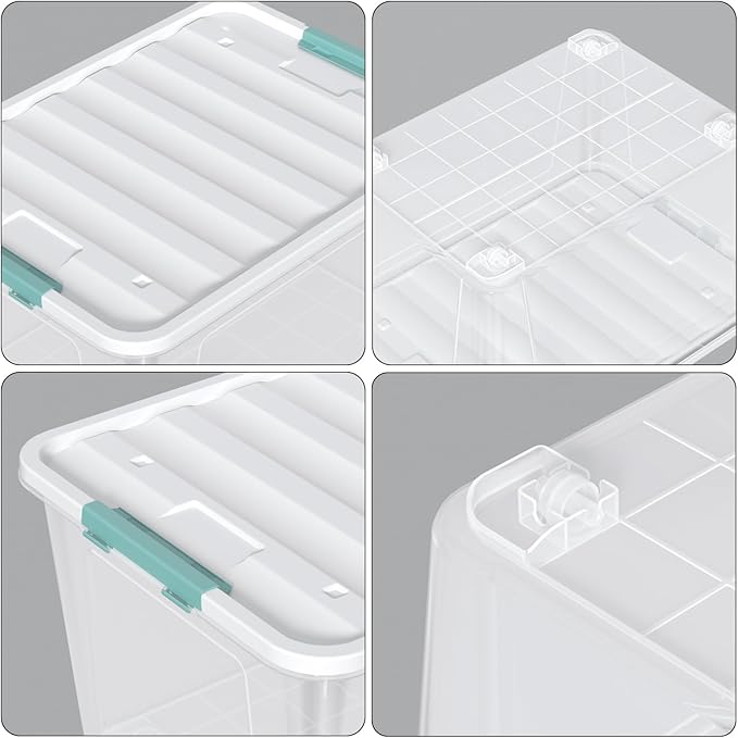 4 Pack 85 Quart Latching Storage Box Bin Large Storage Box with Wheels Clear