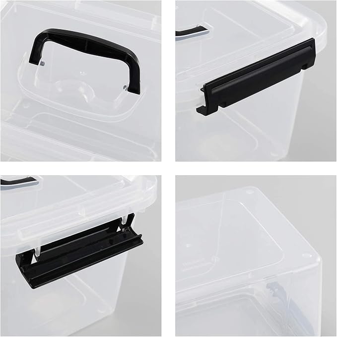 5 Quart Storage Box Tote with Lid 6 Packs Small Plastic Bins with Handles