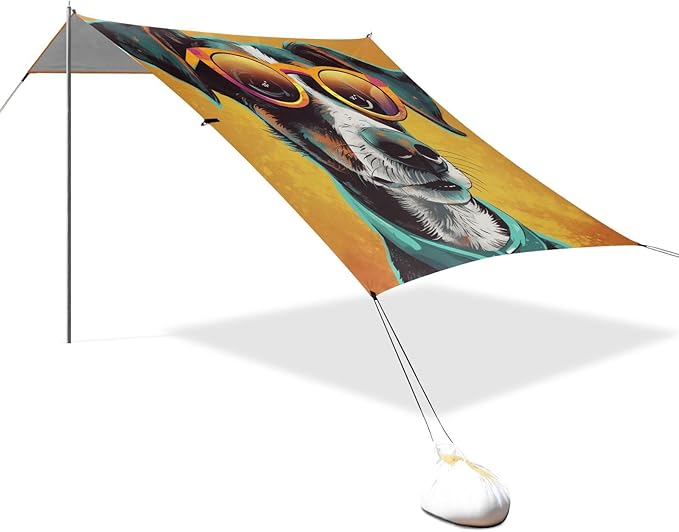 ALAZA Cute Dog Sunglasses Beach Tent Sun Shelter Portable Canopy Sunshade for Outdoor Camping Picnics Backyard Fun 10x9 ft