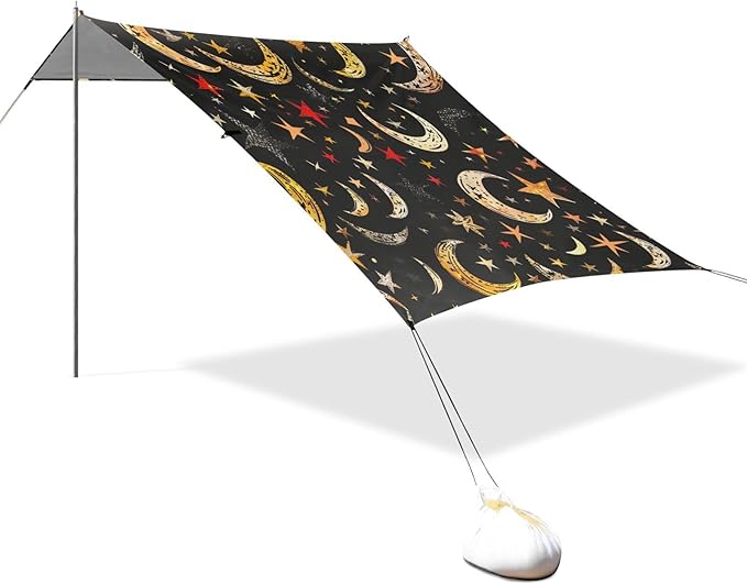 ALAZA Boho Bohemian Moon Stars Beach Tent Sun Shelter Portable Canopy Sunshade for Outdoor Camping Picnics Backyard Fun 10x9 ft