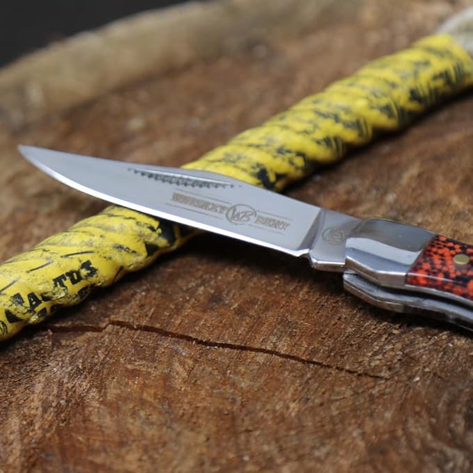 WHISKEY BENT HAT CO. Mini Hunter Folding Pocket Knife 2.75 Closed Length 440C Stainless Steel Blade (Orange Crush)