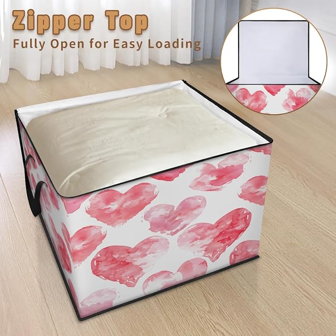 XL Large Clothes Storage with Lid Handle Valentine's Thick Clothes Blanket Storage Containers for Organizing Bedroom Closet Comforter Organization Storage
