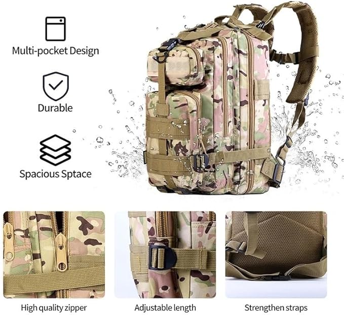 ZUC Classic Tactical Backpack Travel Sports Camouflage Bag Outdoor Climbing Hunting Backpack Fishing Hiking Nylon 3P Pack Bag(A)