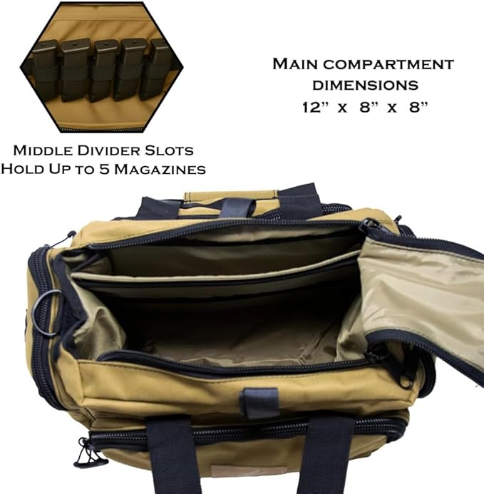 Exos Tactical Range Bag - Medium Size Range Bag for Shooting - Gun Case for Handguns Ammo Storage Tactical Backpack Molle Webbing Free Subdued USA Patch