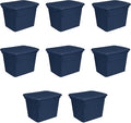 Sterilite 18 Gal Storage Tote Stackable Bin with Lid Plastic Container to Organize Clothes in Closet Basement Blue Base and Lid 8-Pack