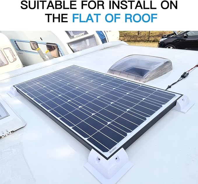 Solar Panel Mounts Bracket Set of 4pcs (White) Drill Free ABS Corner Roof Brackets Mounting Kit Durable Solar Mount Rack Accessories for RVs Trailers Boats Yachts Vans Carports