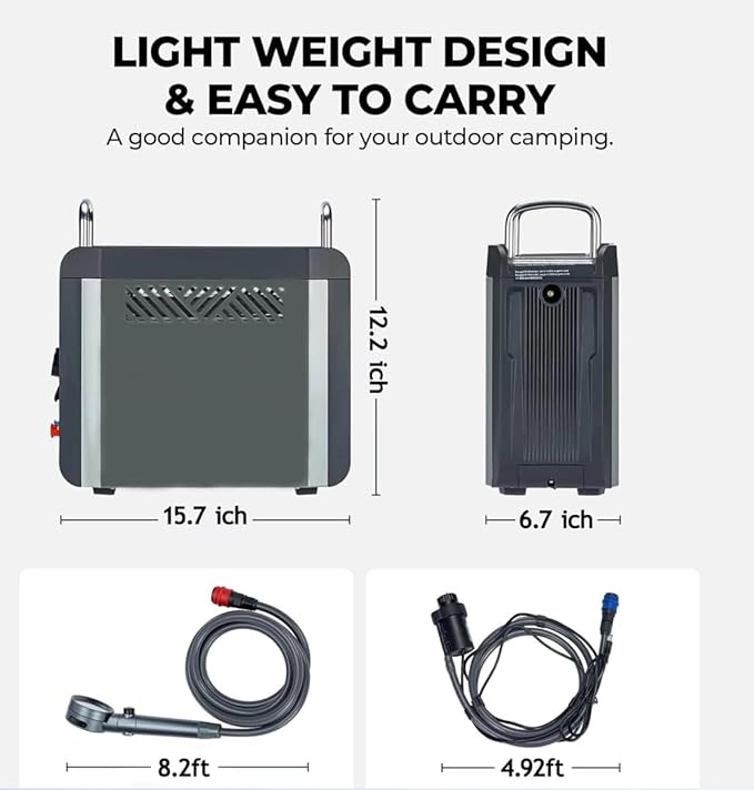 Portable Camping Hiking RV Propane Water Heater &amp Shower Pump w/Built in Battery