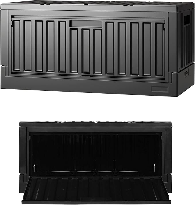 livinbox 45L Stackable Foldable bins for storage Collapsible Storage Bins w/lids Side-Open Door Home Office Bedroom Living Room Comic Books Black FB-6432S-BK