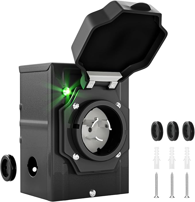 50 Amp Generator Inlet Box with Green Safety Light NEMA SS2-50P Weatherproof Inlet Box for 3 Prong Generator Cord ETL Listed 125/250 Volt 12500 Watts Power for RV Outdoor