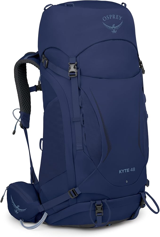 Osprey Kyte 48L Women's Backpacking Backpack - Hiking &amp Camping Bag with Waterproof Raincover Serenity Blue X-Small/Small