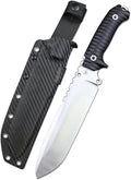 LENGREN【Eggplant 12.8 Inches 7MM THK Full Tang Heavy Fixed Blade Multifunctional Tactical Knife Drop Point DC53 Steel Kydex Sheath For Camping Hiking Hunting (White)