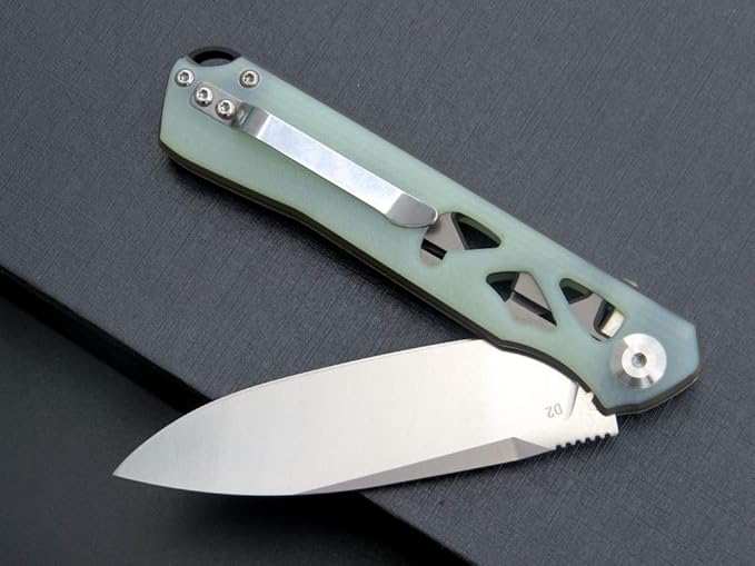 Eafengrow EF959 Pocket Folding Knife D2 Steel Blade G10 Handle EDC Knife Liner Lock Ball Bearing Tactical Pocket Knife Flipper Knife for Camping Tactical Hiking Survival Outdoor(Jade)