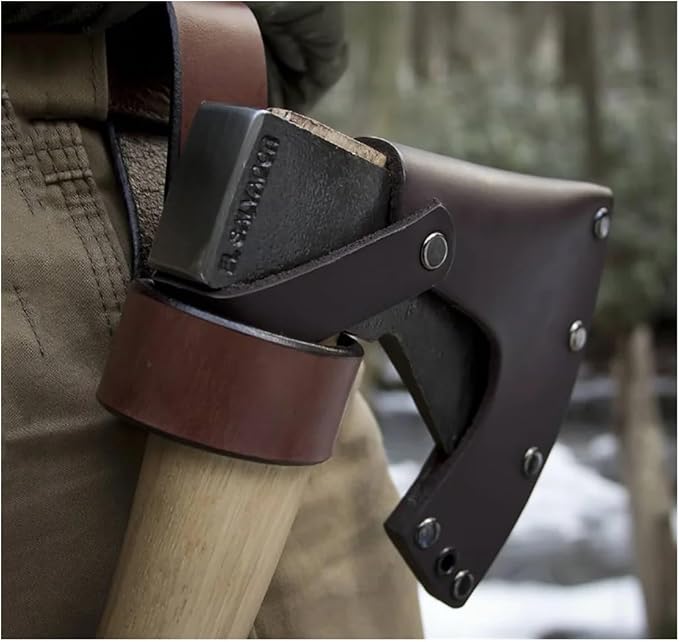 Hatchet Sheath Hunting Ax Cover Hatchet Blade Head Sheath Belt Holster PU Genuine Leather(Color04)