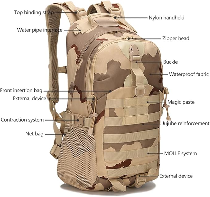 Tactical Backpack for Men Hiking Day Pack Molle Military Rucksack Waterproof Assault Pack Bag for Hunting Camping Trekking (Sansha Camouflage)