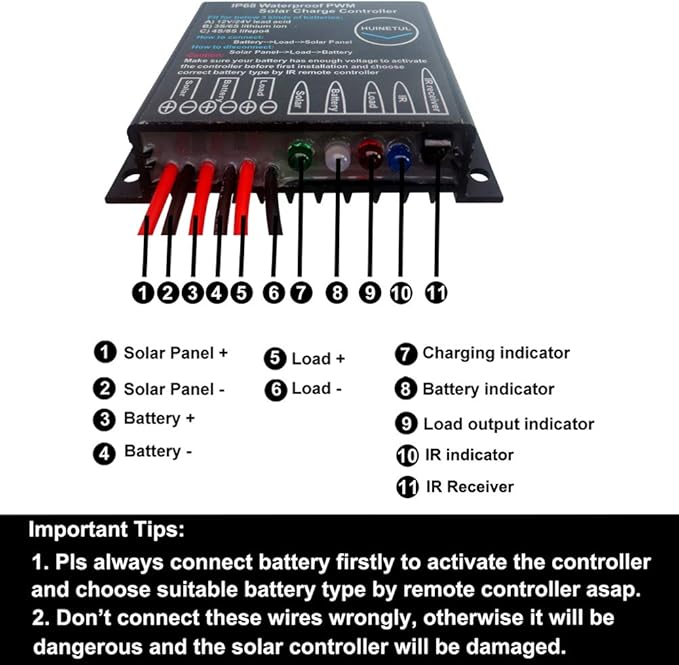 Multifunctional HUINETUL 15A Waterproof Lithium ion Lifepo4 Battery Charge Controller Regulator with IR Remote Control Fit for Lead Acid Lithium Ion Lifepo4 Battery