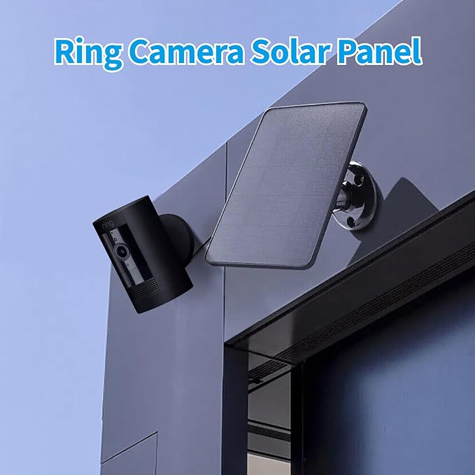 Ring Camera Solar Panel Compatible with Ri ng Stick Up/Pro Cam Battery Ring Spotlight Plus/Pro Battery Waterproof 5V6W 9.8 inch Long Charging Cable (2Pack) (Black)