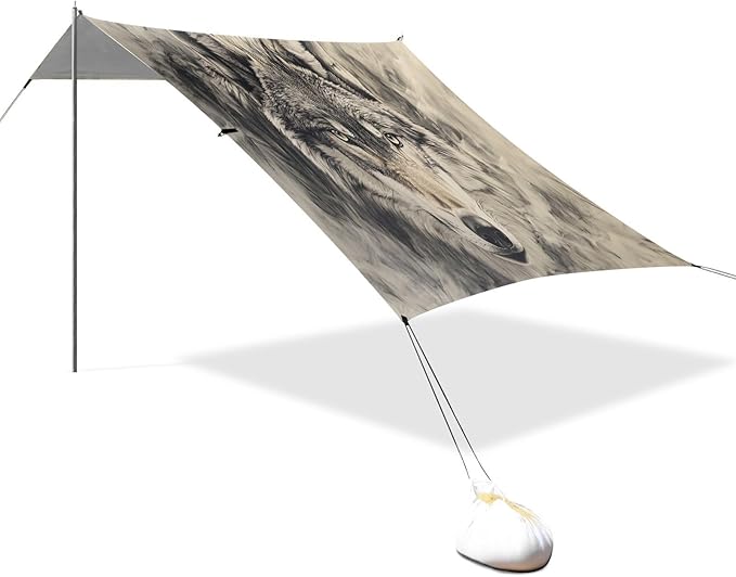 Dangerous Wolf Beach Tent Sun Shelter Set UPF50+ UV Protection 10.5 x 9.19 FT Camping Shade Canopy with Sandbags Sand Anchors Carrying Bag and Others