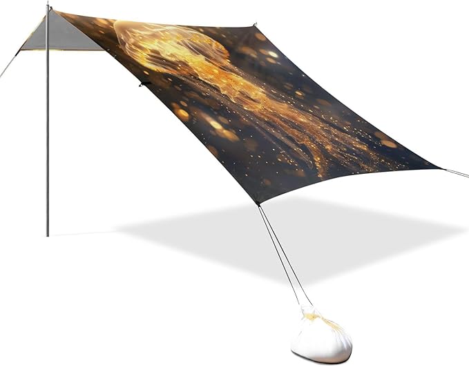 ALAZA Galaxy Dust Golden Jellyfish Beach Tent Sun Shelter Portable Canopy Sunshade for Outdoor Camping Picnics Backyard Fun 10x9 ft